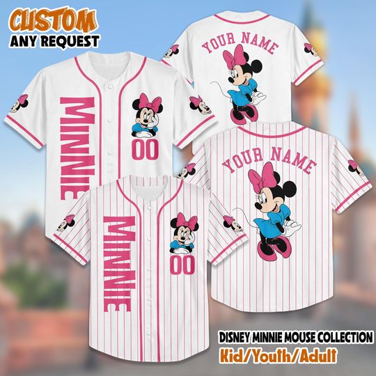 Discover Personalized Disney Minnie Baseball Jersey, Custom Minnie Mouse Jersey Shirt, Disneyland Baseball Team, Magic Kingdom Shirt