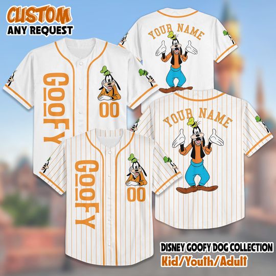 Discover Custom Goofy Baseball Jersey, Personalized Disney Goofy Jersey Shirt, Classic Cartoon Baseball Shirt, Goofy Tee, Disneyland Outfit