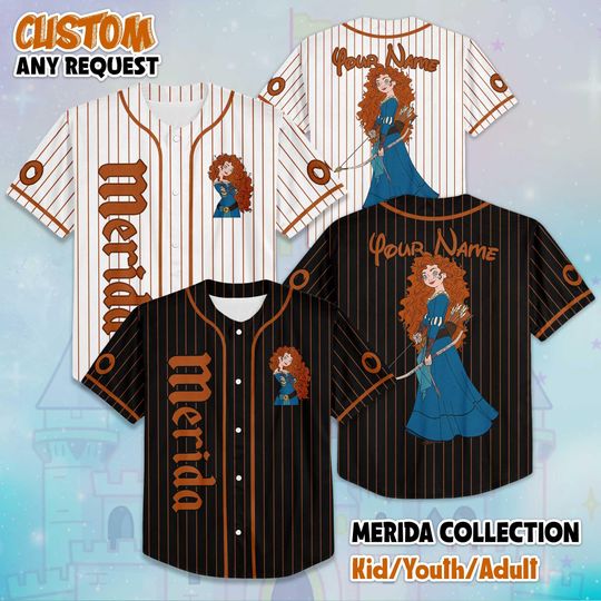 Discover Personalized Merida Princess Collection Baseball Jersey, Custom Merida Princess Jersey Shirt, Disneyland Baseball Team Outfit, Birthday Gift