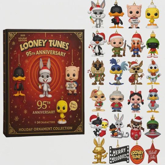 Discover Looney Tunes 95th Anniversary Advent Calendar 2025, 24 Holiday Characters Ornament Collection, Nostalgic Christmas Gift for Kids Adults