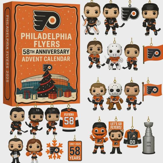 Discover Philadelphia Flyers Advent Calendar 2025, 58th Anniversary Hockey Ornament Set, Christmas Countdown Gift for Flyers Fans and Adults