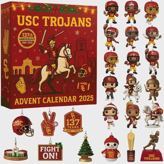 Discover USC Trojans Football Advent Calendar 2025, 137th Anniversary Fight On Ornament Set, Christmas Gift for College Sports Alumni and Fans