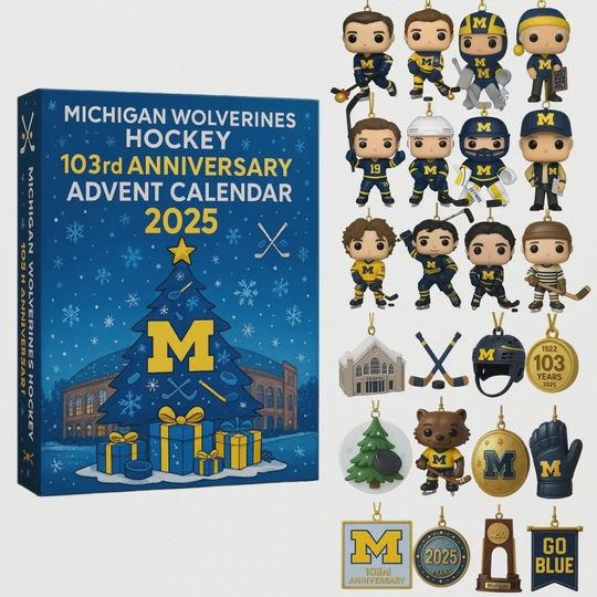 Discover Michigan Wolverines Hockey Advent Calendar 2025, 103rd Anniversary Go Blue Ornament Set, Christmas Gift for Alumni and Sports Fans