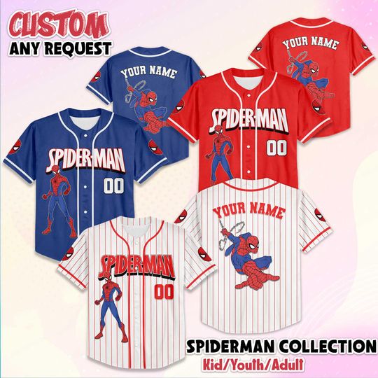 Discover Custom Spider-Man Baseball Jersey, Personalized Superhero Jersey, Marvel Birthday Outfit, Spider-Man Shirt, Gift for Fans
