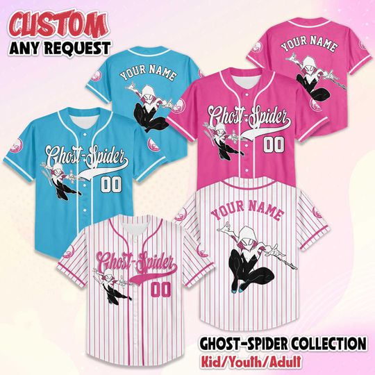 Discover Personalized Ghost-Spider Baseball Jersey, Custom Marvel Disney Shirt, Ghost-Spider Outfit, Matching Family Jersey, Superhero Birthday Gift