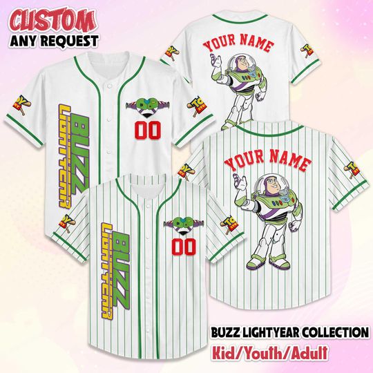 Discover Custom Buzz Lightyear Toy Story Baseball Jersey, Personalized Disney Toy Story Buzz Lightyear Jersey, Gift for Disney Fans