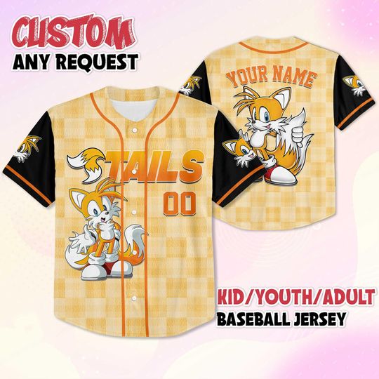 Discover Personalized Tails the Hedgehog Baseball Jersey, Custom Sonic the Hedgehog Jersey Shirt, Baseball Team Outfit, Gift For Fans