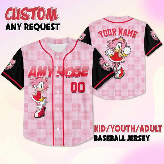 Discover Personalized Amy Rose the Hedgehog Baseball Jersey, Custom Amy Rose Jersey Shirt, The Hedgehog Matching Team Outfit, Birthday Gift