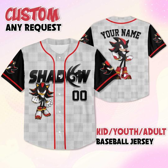 Discover Personalized Shadow Baseball Jersey, Custom Shadow the Hedgehog Shirt, Sonic the Hedgehog Baseball Fan Lover Gift