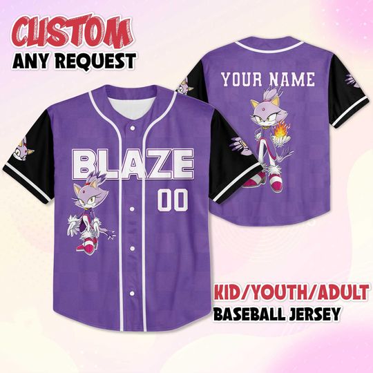 Discover Personalized Blaze the Cat Baseball Jersey, Blaze the Cat Jersey Shirt, Sonic the Hedgehog Shirt, Family Matching Outfit, Gift for Fans
