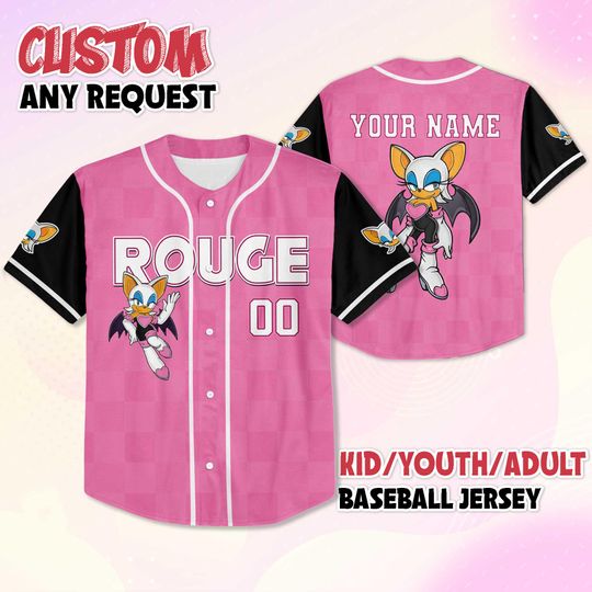 Personalized Rouge the Bat Baseball Jersey, Custom Sonic The Hedgehog, Rouge the Bat Baseball Team Outfit, Birthday Gift For Fans