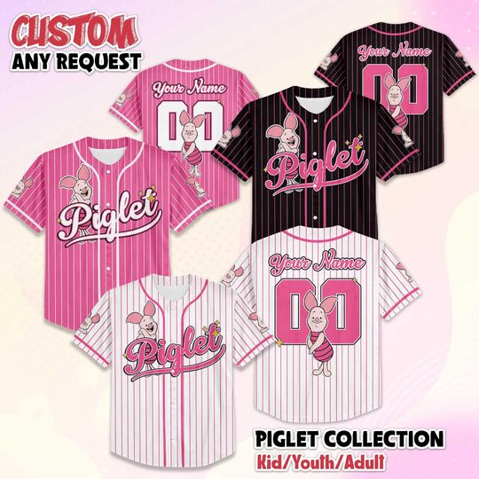 Discover Personalized Piglet Baseball Jersey, Custom Disney Winnie the Pooh Shirt, Piglet Disney Outfit, Matching Family Jersey, Disneyland Trip Gift