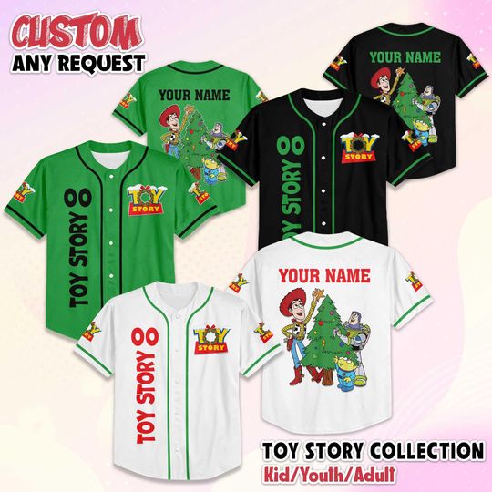 Discover Custom Toy Story Christmas Baseball Jersey, Personalized Pixar Jersey, Holiday Team Outfit, Funny Xmas Gift for Fans