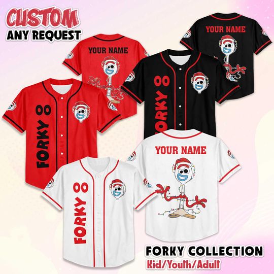 Discover Personalized Forky Toy Story Christmas Baseball Jersey, Custom Disney Toy Story Shirt, Matching Disney Trip Outfit, Forky Birthday Gift