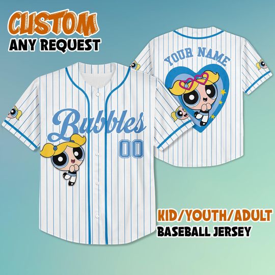 Discover Personalized Bubbles Baseball Jersey, The Powerpuff Girls Bubbles Baseball Jersey, The Powerpuff Girls Baseball Team Outfit