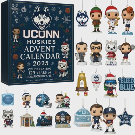 Discover UConn Huskies Advent Calendar 2025, 129 Years of Championship Spirit Ornament Set, Christmas Gift for Alumni and College Sports Fan