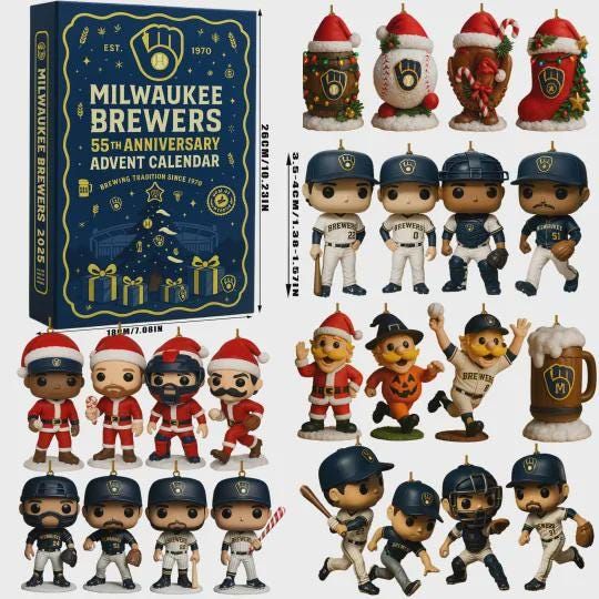 Discover Milwaukee Brewers 55th Anniversary Advent Calendar 2025, Baseball Ornament Set, Christmas Countdown Gift for Brewers Fans and Adults