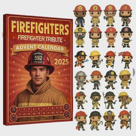 Discover Firefighters Tribute Advent Calendar 2025, First Responder Hero Gift, Fire Dept Ornament Set, Christmas Countdown for Him Dad