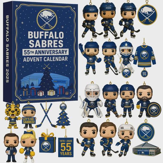 Buffalo Sabres 55th Anniversary Advent Calendar 2025, Let's Go Sabres Merch, Hockey Jersey Ornament Set, Christmas Gift Fan