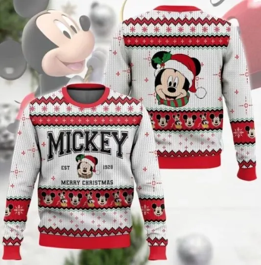 Discover Mickey Mouse Ugly Christmas Sweater Mickey Santa Hat Disney Cartoon Xmas
