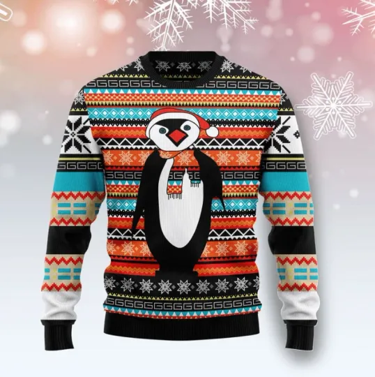 Discover Colorful Pattern Penguin Ugly Christmas Sweater, Perfect Holiday Gift