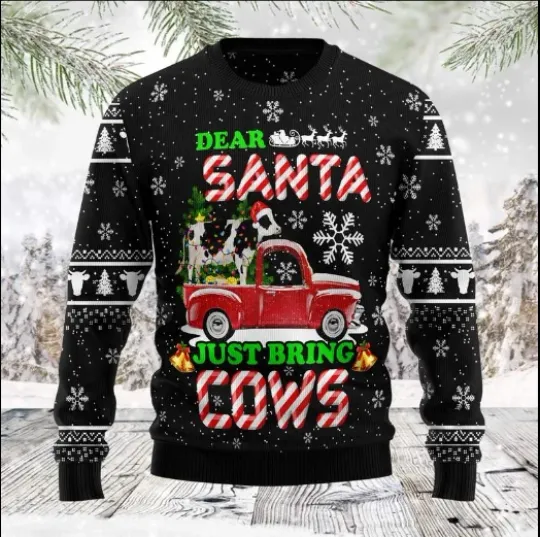 Discover Deer Santa Just Bring Cows Ugly Christmas Sweater