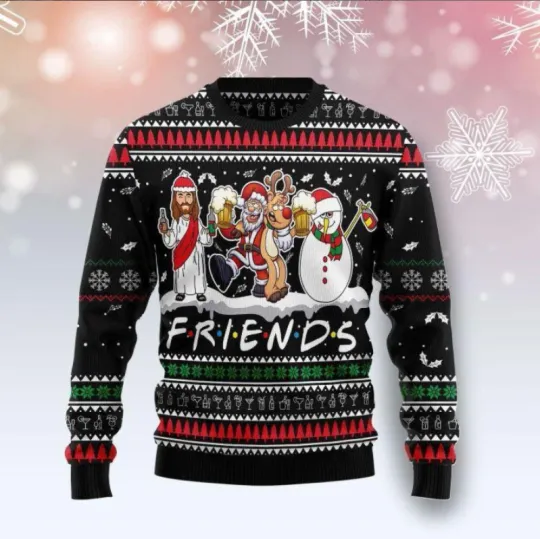 Discover Santa Claus Jesus Friends Ugly Christmas Sweater, Perfect Holiday Gift