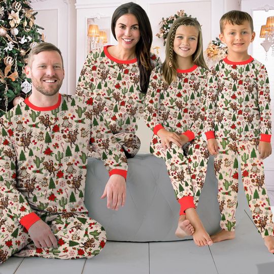 Christmas Western Santa and Dinosaur Family Pajama Set for Adults