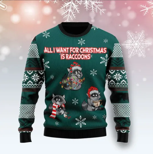 Discover All I Want For Christmas Is Raccoons Ugly Christmas Sweater Perfect Holiday Gift
