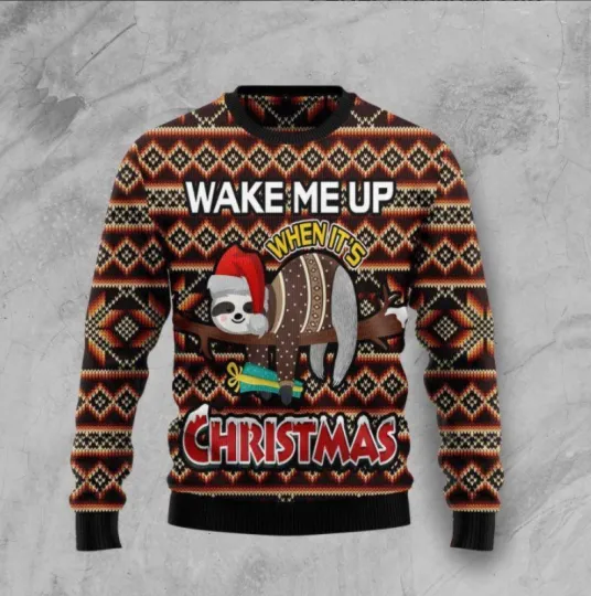 Discover Sloth Wake Me Up Ugly Christmas Sweater, Perfect Holiday Gift