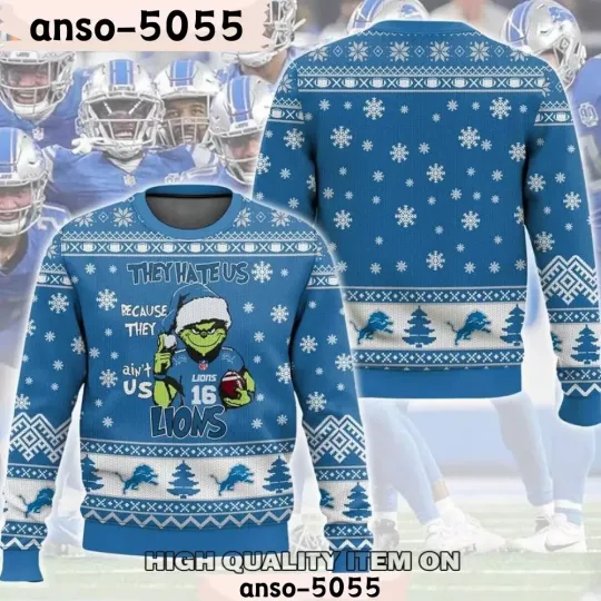 Discover Detroit funny character They Hate Us Lions Football Team Christmas Ugly Sweater