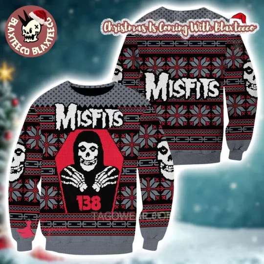 Misfits Signature 138 Snowflakes Pattern Ugly Christmas Sweatshirt