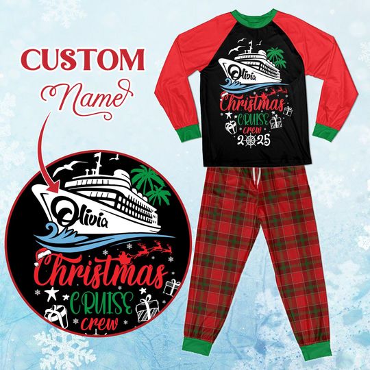 Personalized Christmas Cruise Family PJs, Matching Cruise Crew Pajamas, Custom Name Holiday Vacation Gift Set,  Kids & Adults Xmas Outfit