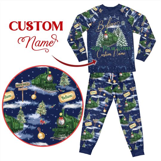 Express Train Christmas Family Pajamas Set, Custom North Pole Train PJs, Believe Polar Sleepwear, Cozy Winter Sleepwear for Kids & Adults