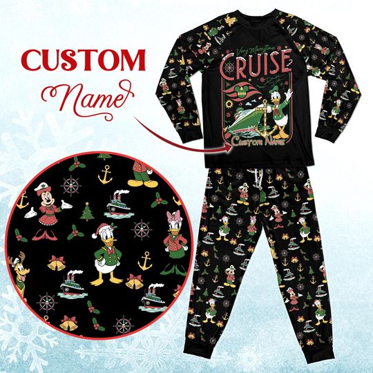 Discover Personalized Mickey and Friends Cruise Family PJs, Custom Name Mouse Pajamas, Holiday Lights Gift Set, Matching Christmas Cruise Ship PJs