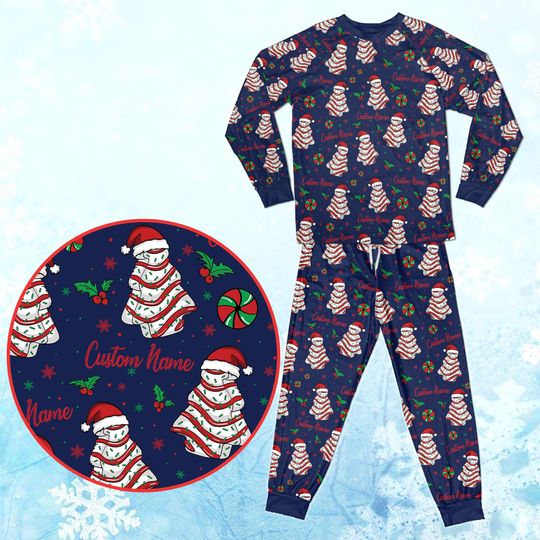 Personalized Xmas Tree Cake PJs, Custom Name Matching Family Pajamas, Xmas Tree Cake Gift for Kids & Toddler, Family Matching Xmas Outfit