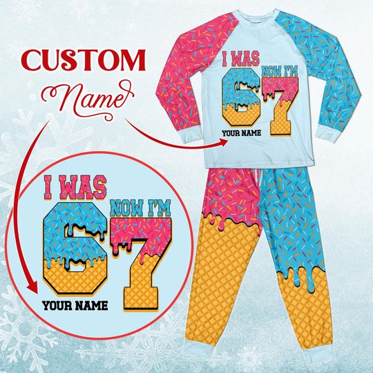 Discover Personalized Six Seven Birthday Christmas Pajamas, Custom Name I Was 6 Now I'm 7 Meme PJs, Christmas Holiday Joke Gift Set for Kids