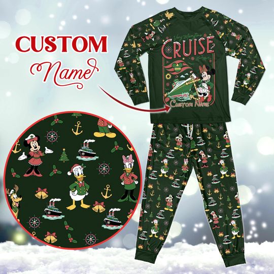 Discover Personalized Mickey and Friends Cruise Family PJs, Custom Name Mouse Pajamas, Holiday Lights Gift Set, Matching Christmas Cruise Ship Pajama