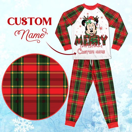 Discover Personalized Mickey and Friends Christmas Family PJs, Custom Name Matching Mouse Pajamas, Holiday Lights Gift Set, Mickey and Friends PJs