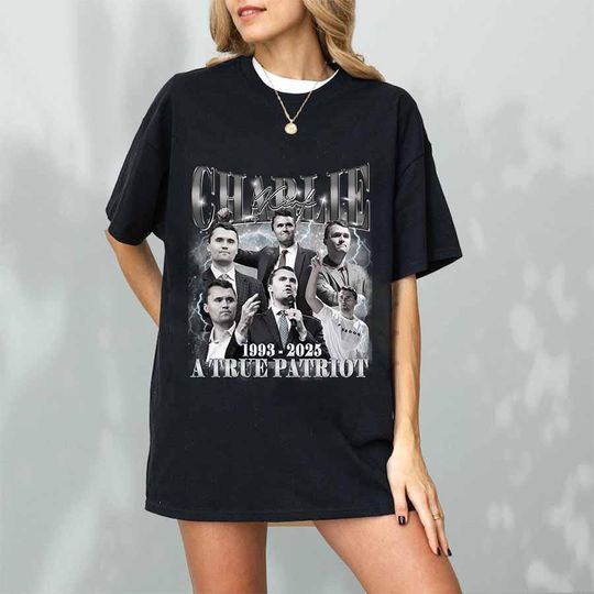 Discover Charlie Kirk T-Shirt, Patriot Shirt, Memorial Tee, Rest In Peace Charlie Kirk, Pray for Charlie Kirk