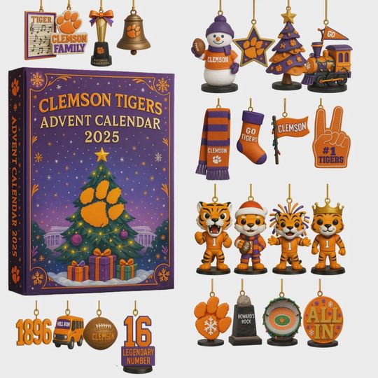 Discover Clemson Tigers Advent Calendar 2025, National Champions NCAA Merch, Howard's Rock Ornament Set, Christmas Gift for Alumni Dad