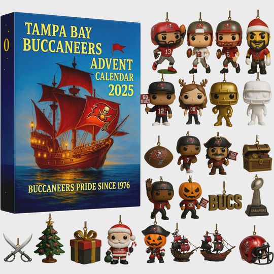 Tampa Bay Buccaneers Advent Calendar 2025, Bucs Pride football Merch, Pirate Ship Ornament Set, Christmas Gift for Football Fan Dad