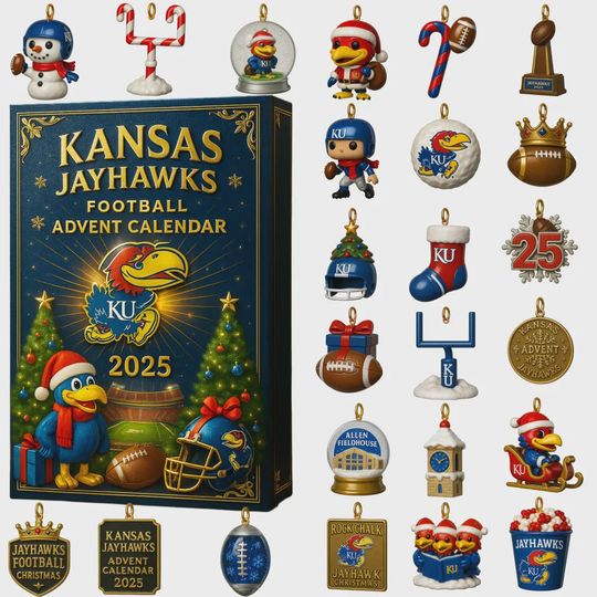 Discover Kansas Jayhawks Football Advent Calendar 2025, KU Fan Merch, Allen Fieldhouse Ornament Set, Christmas Gift for Alumni Dad