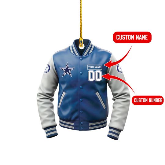 Discover Personalizeddd Dallass Cowboyss Ornament 2025  Custom Football Varsity Jacket Christmas Gift for Fans & Playerss