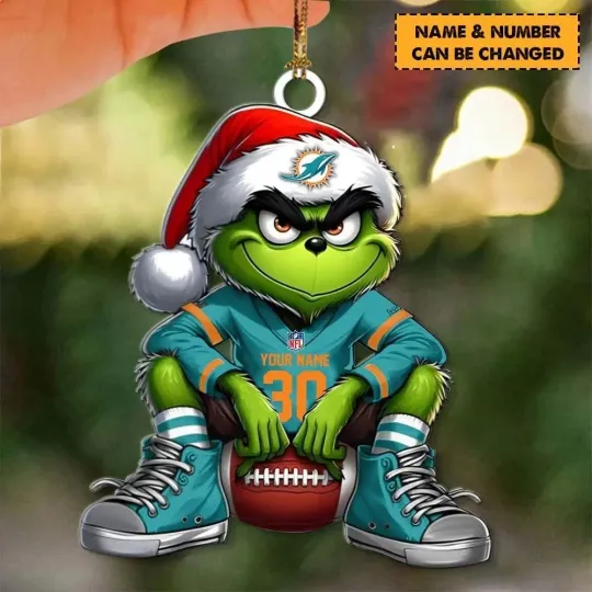 Personalized Miami Football Team Dolphins Christmas Ornament Holiday Gift