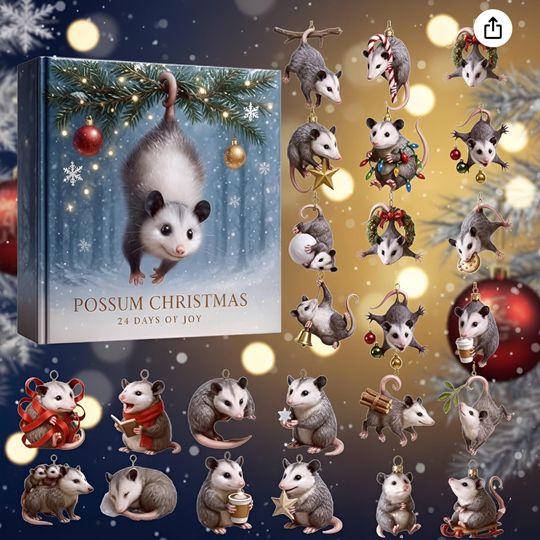 Discover 2025 Possum Christmas Advent Calendar, 24 Days of Cute Possum Ornaments, Animal Lover Gift, Woodland Decor, Holiday Countdown Box