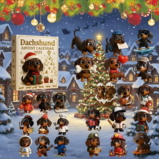 Discover 2025 Dachshund Advent Calendar, 24 Days of Cute Dog Figures, Sausage Dog Lover Gift, Christmas Countdown Decor, Pet Collectible Set
