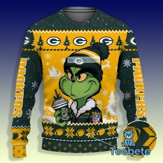 Discover Green Bay funny character Coffee Packers Ugly Christmas Sweater Grin Ugly Sweater