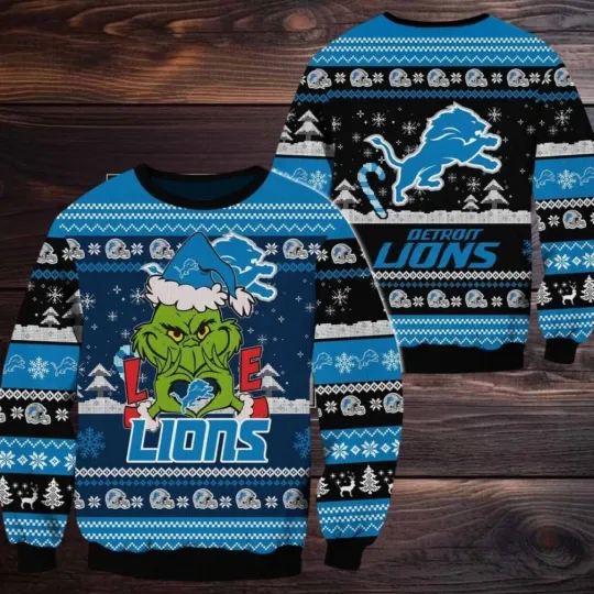 Detroit funny character Love Lions Funny Best For Christmas Ugly Sweater