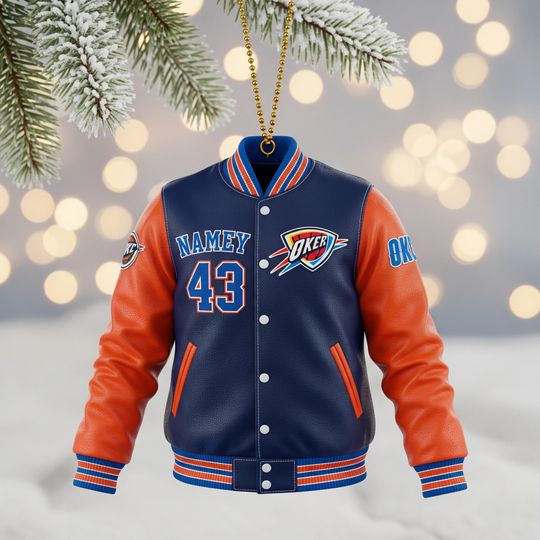 Discover Oklahoma City Thunder Varsity Jacket Ornament: 2025 NBA Fan Gift